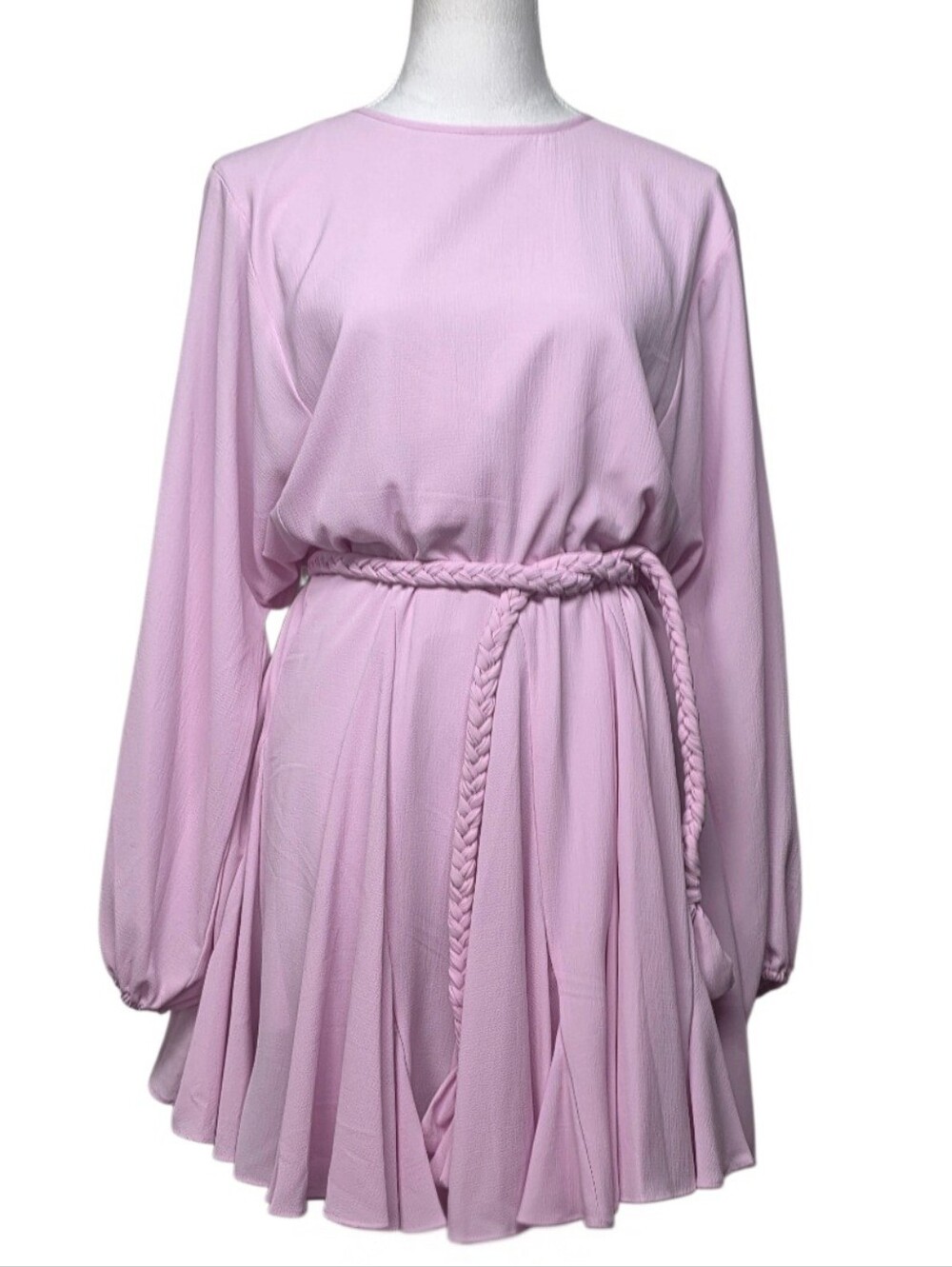 Gianni Bini Riley Light Pink Long-Sleeve wBraided Matching Belt Dress, Sze Large
